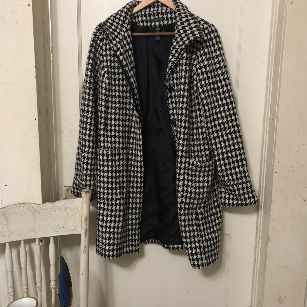 Lauren Ralph Lauren Wool Houndstooth Outerwear Coat Jacket Size Large